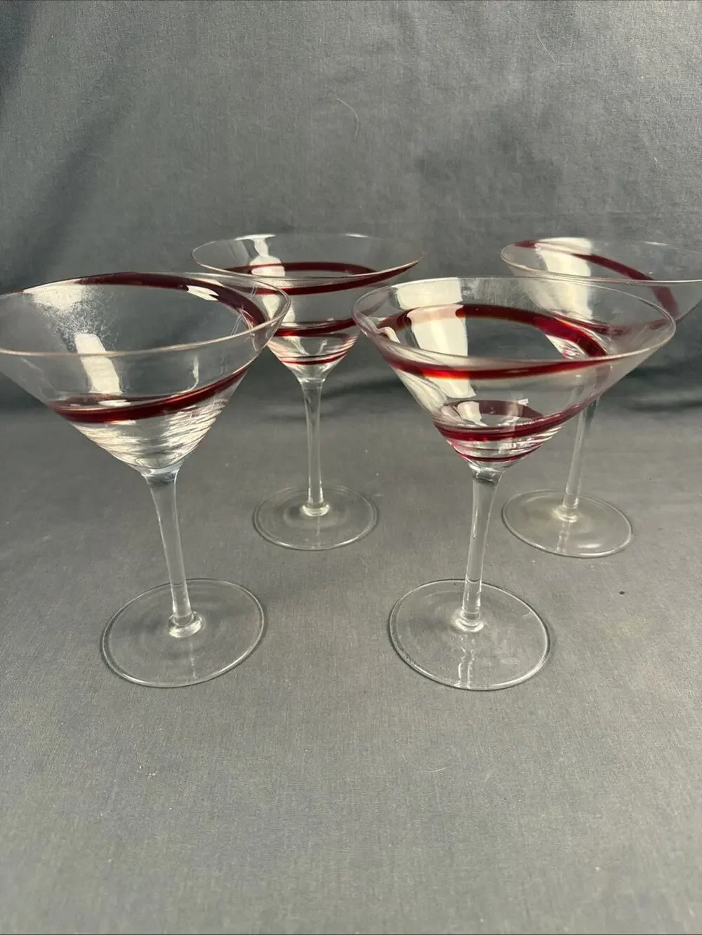 Pier 1 Imports Red Swirline Martini Glasses - Set of 4 Cocktail Margarita Party